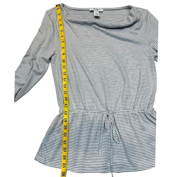 WHBM Cozy Tie-Front Knit Gray and White Stripe Top NWT - Picture 7 of 10